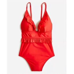 J. crew Ruffle Plunge Swimsuit red 12 NWT